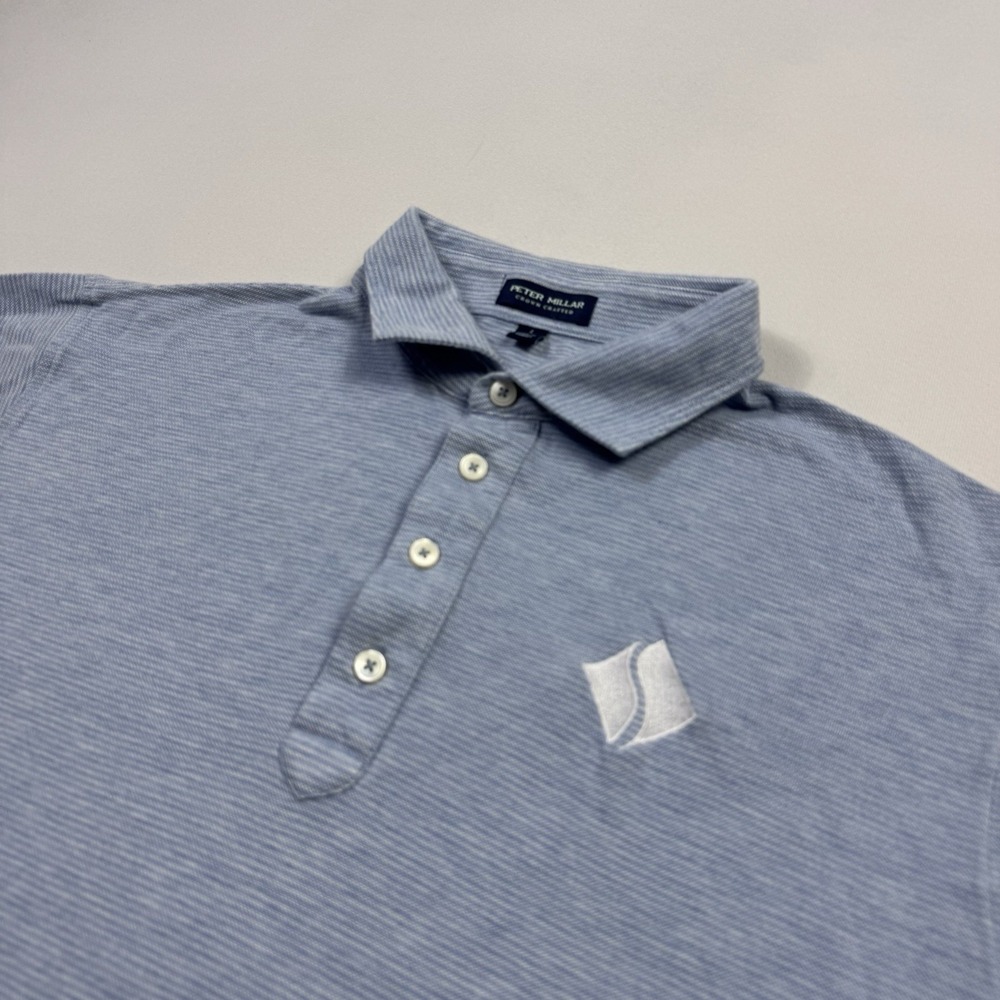 Peter Millar Crown Crafted Men's Polo Golf Shirt Silk‎ Cotton Blue Large